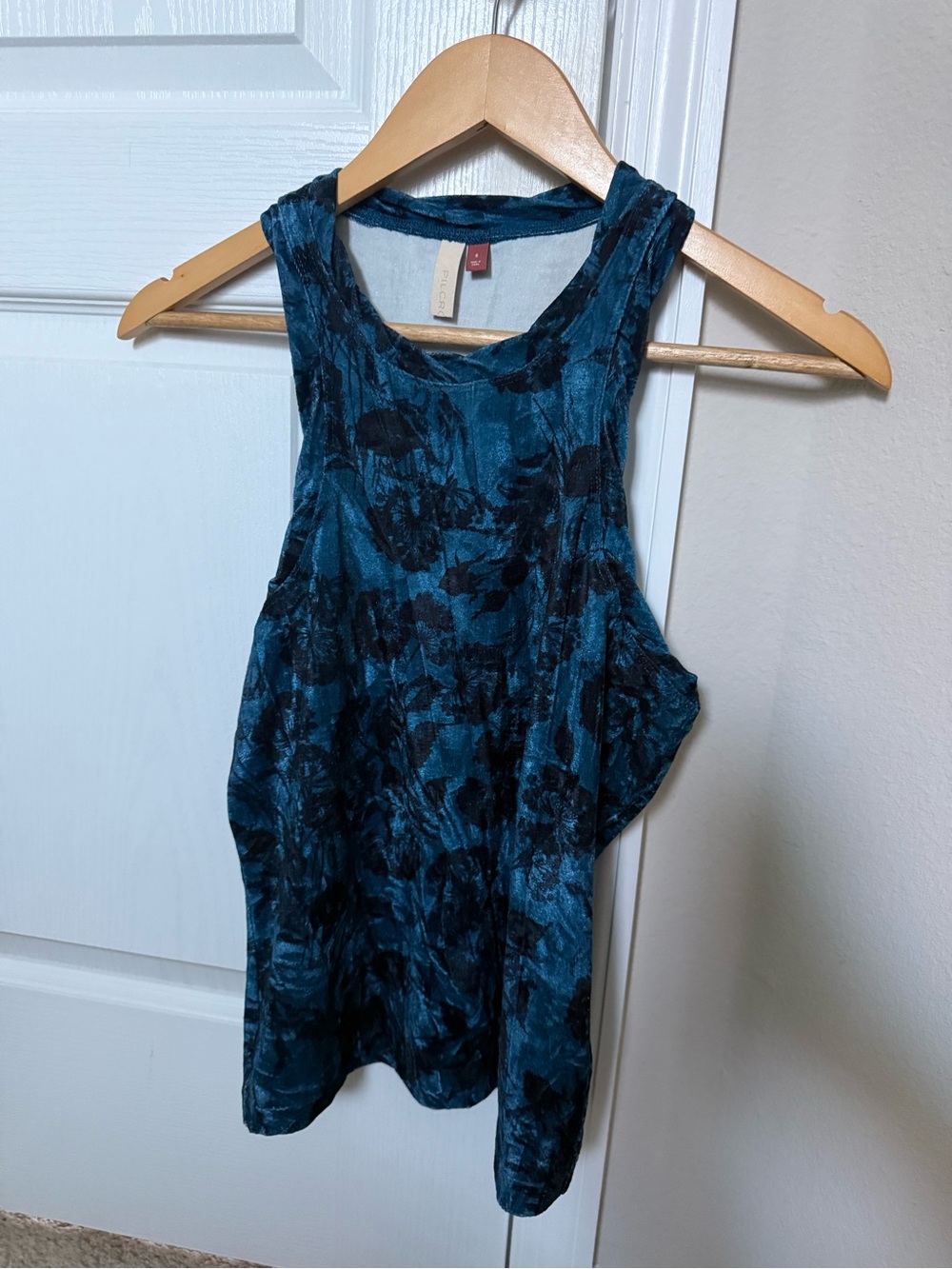 Anthropologie Pilcro Teal Floral Velvet Tank Top Size S